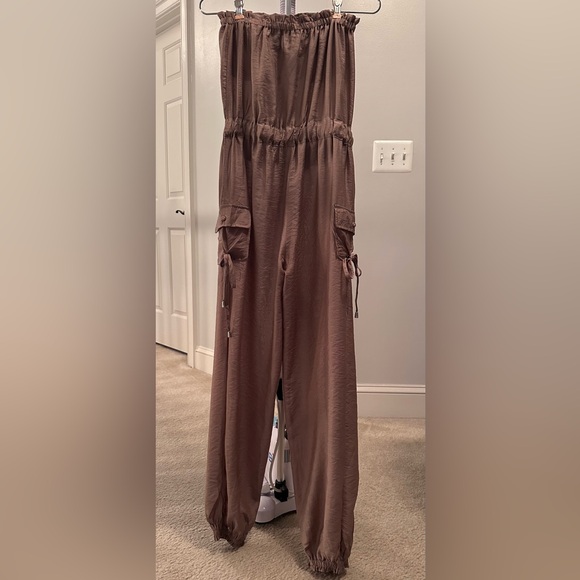 Lipstick Clothing, tan in color, strapless jumpsuit, Size Small. - Picture 2 of 4